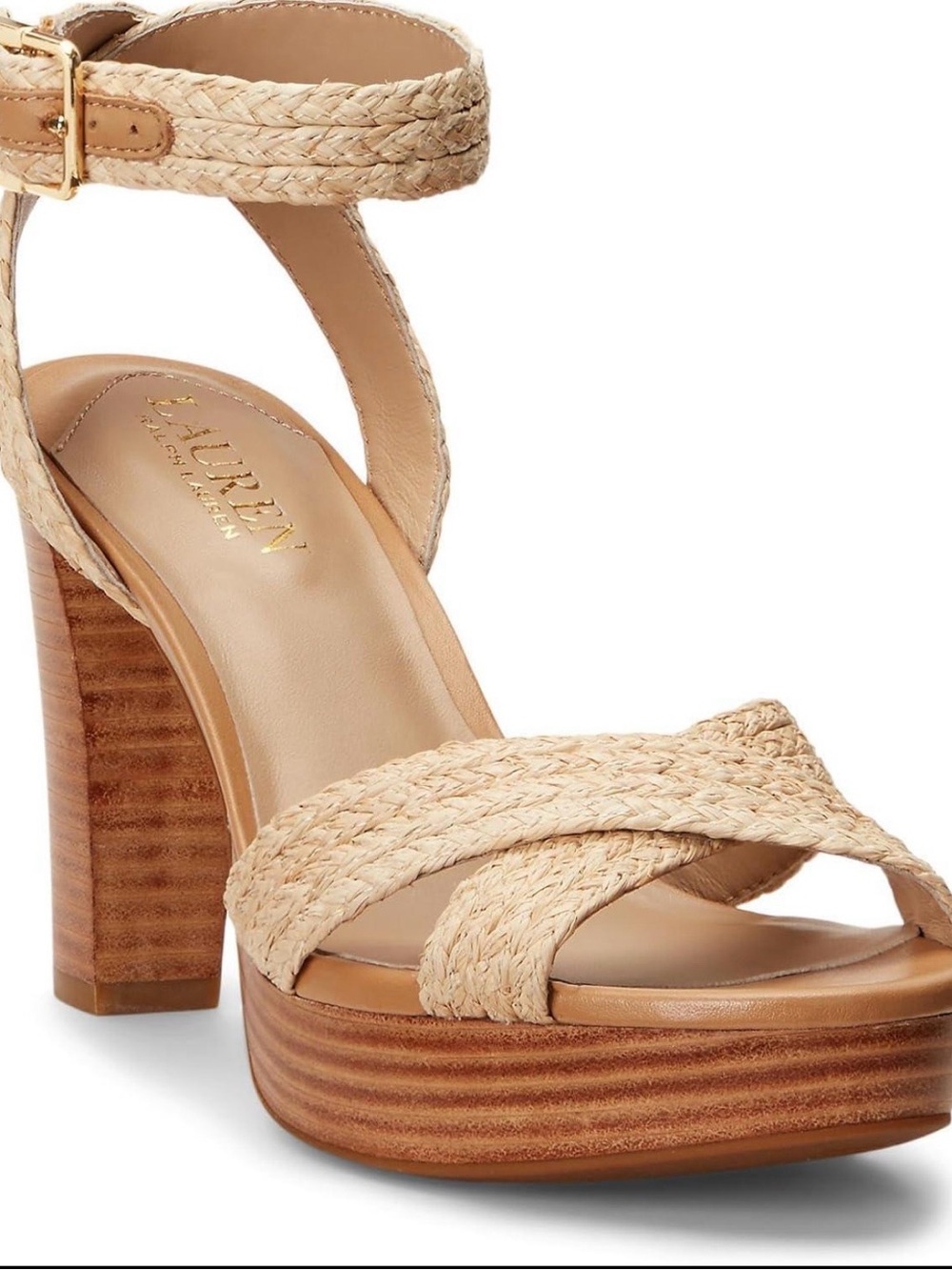 Ralph Lauren Natural Braided Espadrille Platform Sandal